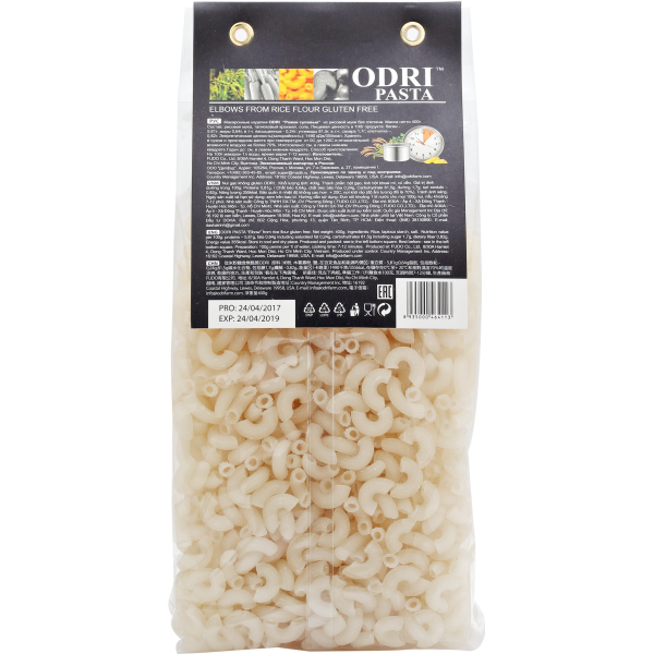 Безглютеновая паста ODRI рожки рисовые (12 пакетов х 400г)