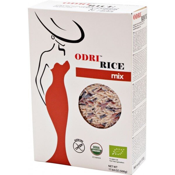 Органический длиннозерный рис ODRI смесь (бурый 70%, красный 15%, чёрный 15%) (6 пачек х 500г)